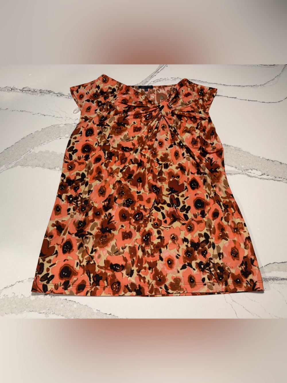 Anne Klein peach and brown floral dressy tank Size Large